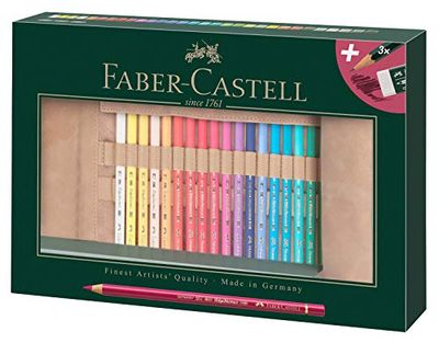 Faber-Castell 110030 Polychromos kleurpotloden, set van 30 kleurpotloden in een elegant roletui, heldere kleuren met dikke 3,8 mm vullingen en zuurvrije pigmenten voor verschillende oppervlakken
