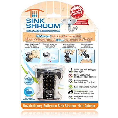 SinkShroom Chrome Edition Revolutionaire Badkamer Gootsteen Protector Haar Catcher, Zeef, Snare, Zwart