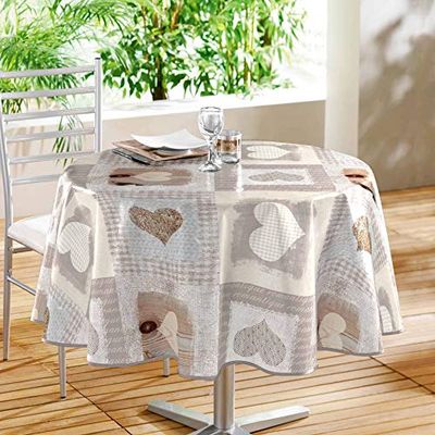 Douceur d'Intérieur Toalha de mesa redonda (0) 160 cm PVC impressão Cosy, cloreto de polivinil, coração acolhedor
