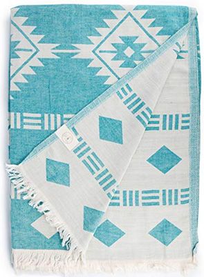 Bersuse 100% Cotone - Belize XXL Asciugamano Coperta Turco - Telo Mare, Divano Letto, Copridivano -Aqua