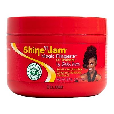 Ampro Shine-n-Jam Magic Fingers Gel for Braids - Provides Firm Hold with Non-Greasy Shine - Strengthens Hair with Silk Proteins - Works on Any Hair Texture to Create Multiple Styles - 227 g