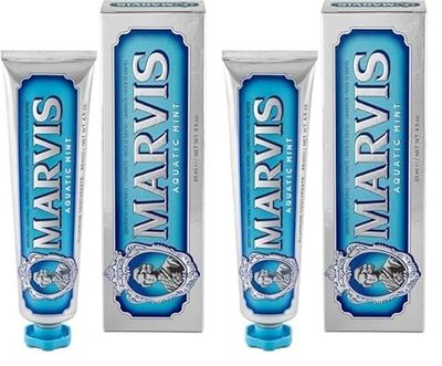 Marvis Dentifrice Menthe Aquatique, 85ml, Dentifrice fraîcheur longue durée, Aide à éliminer la plaque dentaire et à promouvoir la santé des gencives (Lot de 2)
