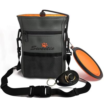 Sweetie Bolsa Premium para golosinas para Perros para Caminar y Entrenar, con Soporte para Bolsa de excrementos, Cuenco Plegable y clicker Gratis, Kit Cachorros