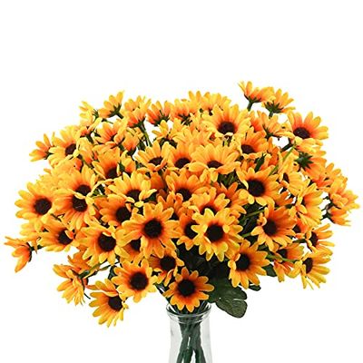 Uieke 6 buntar solrosor konstgjorda blommor tusensköna mammor falska blommor utomhus UV-beständig ingen blekning höst blommor 24 stjälkar grönska buskar inomhus utomhus hem bröllop kontor