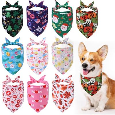 PAWCHIE Lot de 10 Bandanas d'halloween pour Chien – Foulards triangulaires pour Animaux de Compagnie, Style Festival, Thanksgiving, Noël, Anniversaire, pour Chiens de Petite et Grande Taille, Chiots,
