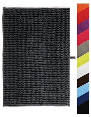 MSV Tapis de Bain Tapis de Douche „Chenille“ Poils Longs Microfibres Moelleux Anti-dérapant 60x90 cm Gris