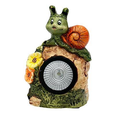 Dekohelden24 Escargot Solaire en céramique avec éclairage décoratif Vert 11 x 8 x 16,5 cm