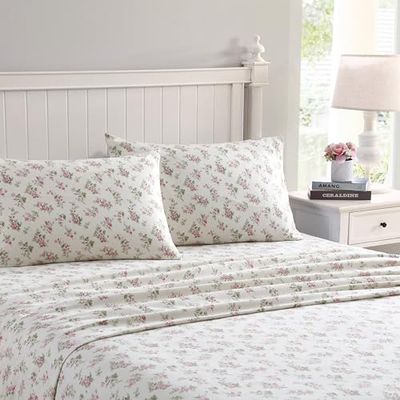 Laura Ashley Jogo de lençóis em flanela, Audrey Pink, casal duplo
