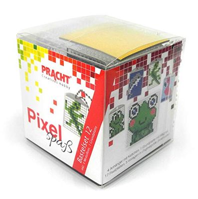 Pracht Creatives Hobby Pixel P90032-63501 Leuke knutselset 12 voor kinderen, eenvoudig insteeksysteem met steentjes van bioplastic voor het ontwerpen van 4 sleutelhangers (medaillons), zonder strijken of lijmen
