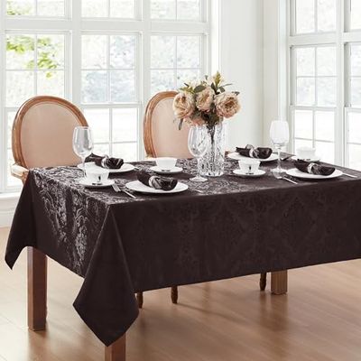 Elrene Nappe damassée en Polyester, Noir, rectangulaire/rectangulaire 152,4 x 213,4 cm
