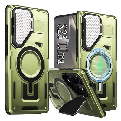 ZOEII ultra magnetische hoes samsung galaxy s25 ultra hoes met camerahouder compatibel met magsafe bescherming militaire graad mobiele telefoon samsung 25 ultra groen