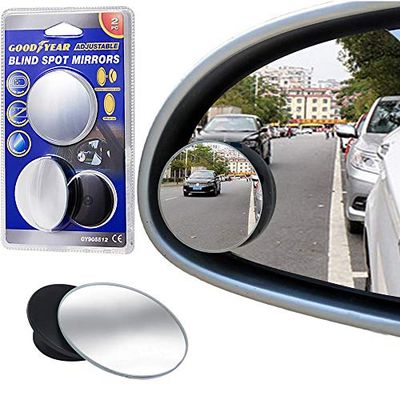 Goodyear Adjustable Blind Spot Stick-On Mirrors 360° Rotatable Protect Alloy Wheels Curb Damage Protector Easy Parking Convex Mirror For Car SUV Trcucks - 2 Pack