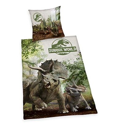 Herding Jurassic World påslakanset, bomull, brun/grön, Österrikisk storlek