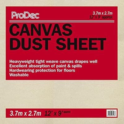 ProDec 3,6 x 2,7 m, tela di cotone pesante, panno per la polvere, per dipingere, decorare pavimenti e mobili, assorbe le fuoriuscite, non si immerge, fai da te e professionale, riutilizzabile