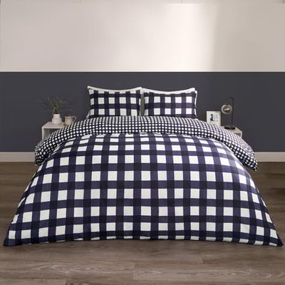 OHS Gingham Bedding - Juego de Funda de edredón Reversible a Cuadros con Funda de Almohada súper Suave y Decorativa de Lujo para Cama Individual, Color Azul Marino