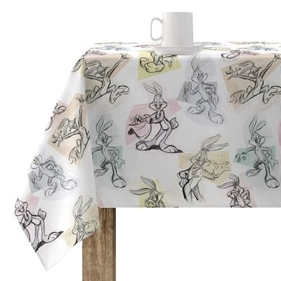 BELUM | Nappe en résine (Tacte plastifié) 100 x 140 cm Anti-Taches Modèle Looney Sketch 01 - Nappe Non Toile cirée - Nappe en Coton