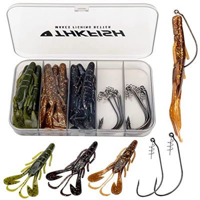 THKFISH Hamecon Peche Crochets d'appâts lestés Hameçons lestés Swimbait pour Eau salée Eau Douce 19Pièces