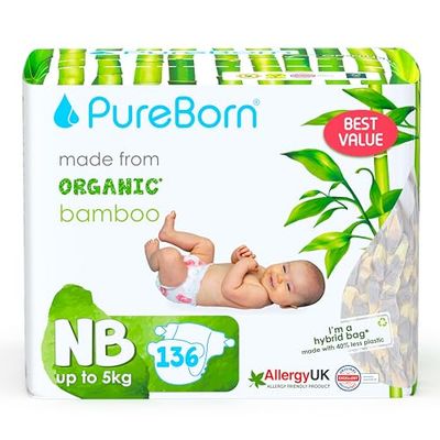 PureBorn Eco Organic Bambusowe pieluchy, Rozmiar Novorodek (
