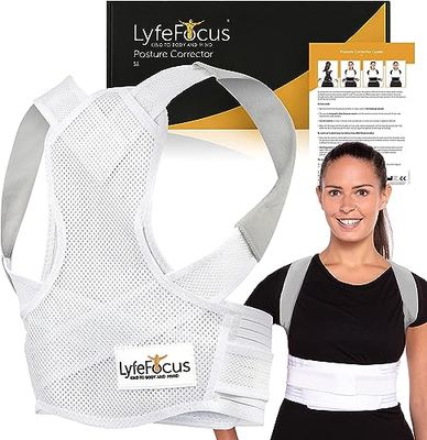 LyfeFocus S1 Premium Invisible Breathable Back Posture Corrector for Men & Women - Upper Back Support Brace & Straightener - Effective Posture Correction for Neck, Shoulder & Back Pain (White, Medium)