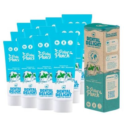 DENTAL DELIGHT Dentifrice Polar Punch - Goût Menthe Glacée Fraîche - Gagnant des Tests au Stiftung Warentest, Note de 1,2 - Neutre pour le Climat, Formule Vegan, Zéro Microplastiques - Lot 12 Tubes
