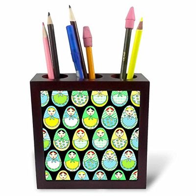 3dRose ph_58622_1 5-Inch Cute Russian Matryoshka Nesting Dolls Print Tile Pen Holder