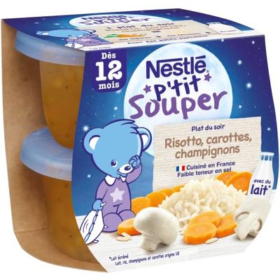 Nestlé Bébé P'tit Souper Risotto, Carottes, Champignons, dès 12 Mois, 2 x 200g