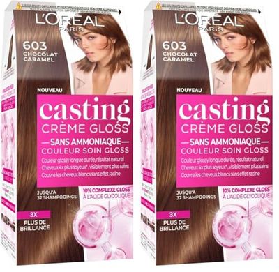 L’ORÉAL PARIS - Coloration Cheveux Semi-Permanente Ton sur Ton - Couleur Soin Gloss - Sans Ammoniaque - Casting Crème Gloss - Nuance : Caramel Tendre (603) (Lot de 2)