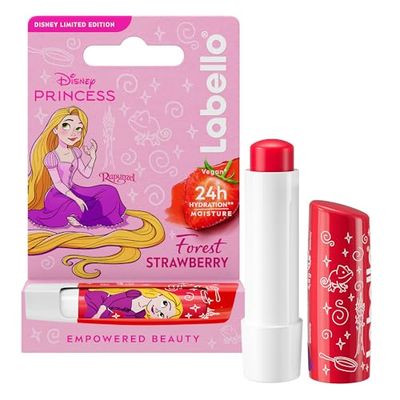 LABELLO Baume à lèvres Édition Limitée Disney Princesse Raiponce Forest Strawberry 1x 4,8 g — Stick à lèvres hydratant pour enfants — Baume parfumé à la fraise
