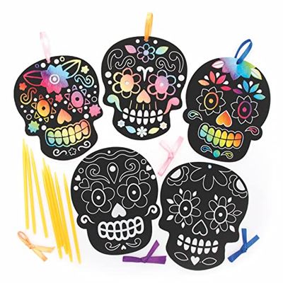 Baker Ross FE749 Dessin a Gratter Enfant motif Jour des Morts - Lot de 10, Loisirs Créatifs à Gratter, Art à Gratter pour Enfant, Coloriage Enfant