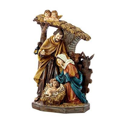 Kerststal met engelkoppen van kunsthars, 37 cm