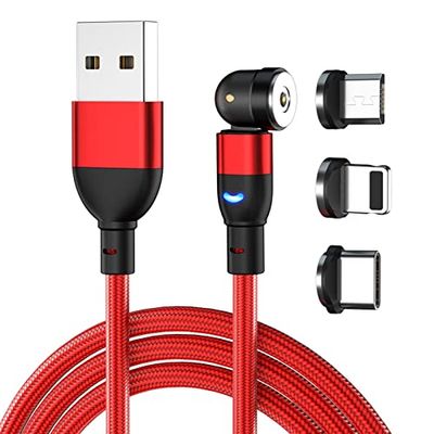 Qinzhijia Cavo di ricarica magnetico 540 Gradi 3 in 1 Micro USB 6.6 Piedi di Ricarica 3A Cavo Nylon Intrecciato Cavo di Ricarica Magnetica Per Micro USB Tipo C