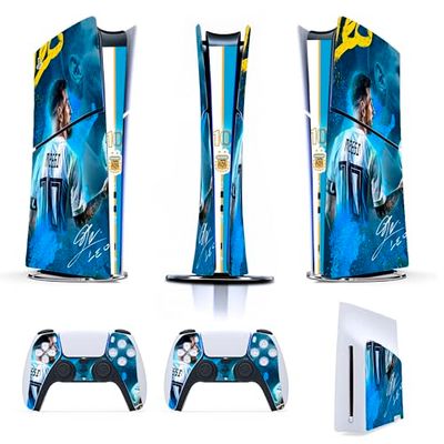 Skin Cover Adesiva Compatibile per PS5 SLIM – Utilizzabile per entrambe le versioni DIGITAL e DISK – Console e Controller - Vinile Opaco HD Removibile (D055 - Leo Messi)