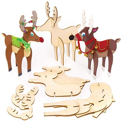 Baker Ross Renos de Madera (Pack de 6) para manualidades y decoraciones navideñas