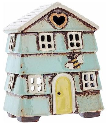 Village Pottery Aqua Blue Beehive House Tealight Holder