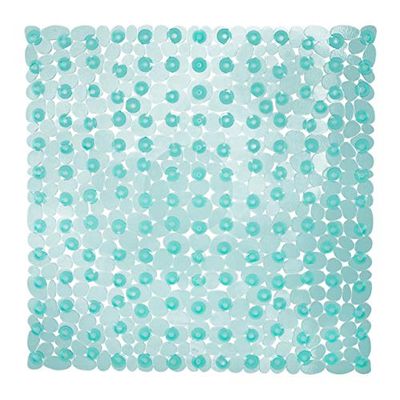 Relaxdays Tappetino Antiscivolo per la Doccia, Effetto Pietre, con Ventose, Lavabile, Quadrato LP 53x53 cm, Turchese