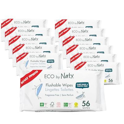 Eco by Naty Toalhetes descartáveis wc para bebés, toalhetes húmidos compostáveis e de origem vegetal, sem produtos químicos e hipoalergénicos, seguros para a pele sensível, 672 unidades (12 x 56)