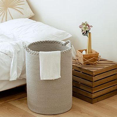 Homlikelan 72L Woven Laundry Basket,Tall Wicker Laundry Basket for Blankets,Clothes,Pillows,Toys,Shoes Large Cotton Laundry Hamper for Bedroom Living Room Bathroom