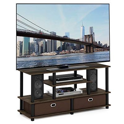 Furinno JAYA Duży stojak na telewizor o przekątnej do 50 cali, orzech Columbia/czarny/ciemnobrązowy