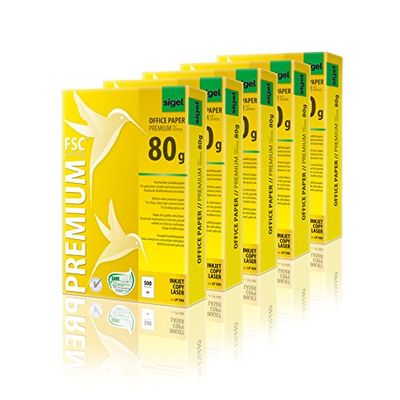 Sigel LP500 - Papel para oficina (5 paquetes de 500 folios, calidad Premium, imprimible por ambas caras, 80 g, A4), color blanco