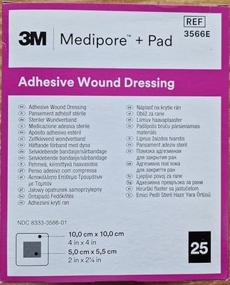 Medipore 3566E verbanden, pad 3M, 10 cm x 10 cm (verpakking van 25)
