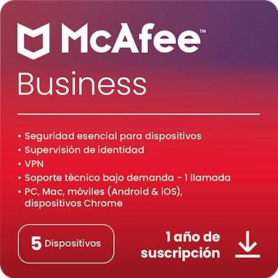 McAfee Security for Business 2024 | 5 Devices | Amazon Exclusive | 5 Dispositivo | 1 Usuario | 12 Meses | Código de activación enviado por email