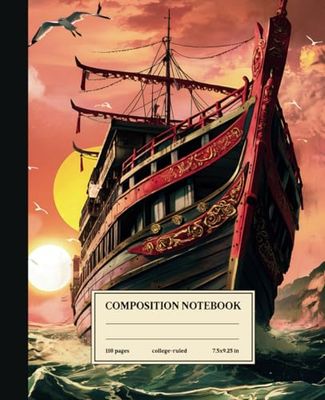 Composition Notebook College Ruled: Japanese Maritime Elegance: Vintage Japanese Boat Illustration for Historians and Dreamers