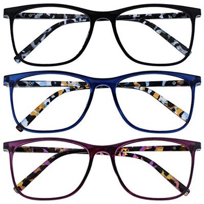 OPULIZE Arc 3 Pacco Grande Occhiali Da Lettura Nero Blu Porpora Fantasia Uomo Donna RRR66-135 +2,50
