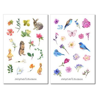 Set di adesivi primavera | Adesivi animali | Adesivi diario | Adesivi fiori | Adesivi uccelli