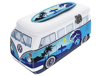 BRISA VW Collection - Volkswagen Beauty-case da viaggio in Neoprene, porta oggetti con manico, Campervan Bus T1 design (Surf/Azzurro/Piccolo 23 x 11 x 8 cm)