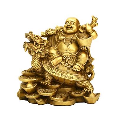 BRASSTAR 11,4 cm (H) Ruyi skrattande Buddha och sköldpadda-rikedom, lycka, hälsa Buddha-staty för hemmakontor dekor PTZY062