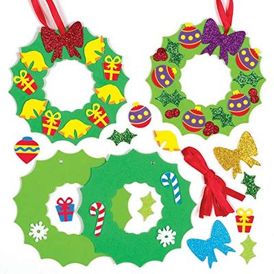 Baker Ross Christmas Wreath Mix and Match Decoration – Pack of 8, Kids Make Your Own Christmas Decoration, Christmas Bauble Arts and Crafts (AT303)