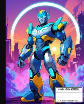 Robot Composition Notebook For Boys: Hero Robot Themed Journal | 60 Sheets 120 Wide Ruled lined writing pages great for drawing, school or college | Excellent for Kids and Teens