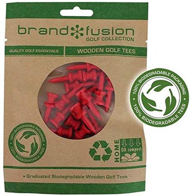 Brand Fusion 31mm Red Wooden Castle Golf Tees Graduated Biodegradable