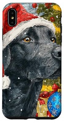 Black Lab Labrador Dog Christmas Art with Ornament Case for iPhone XS Max